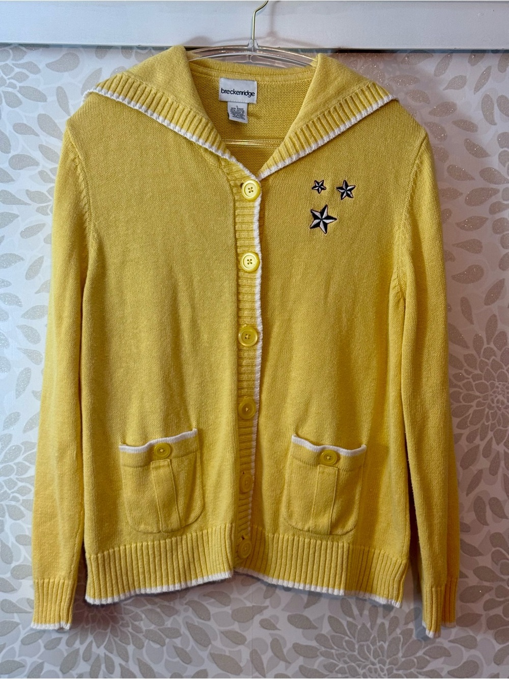 Vintage Breckenridge Women’s L Yellow Star Boat Embroidered Cardigan Sweater
